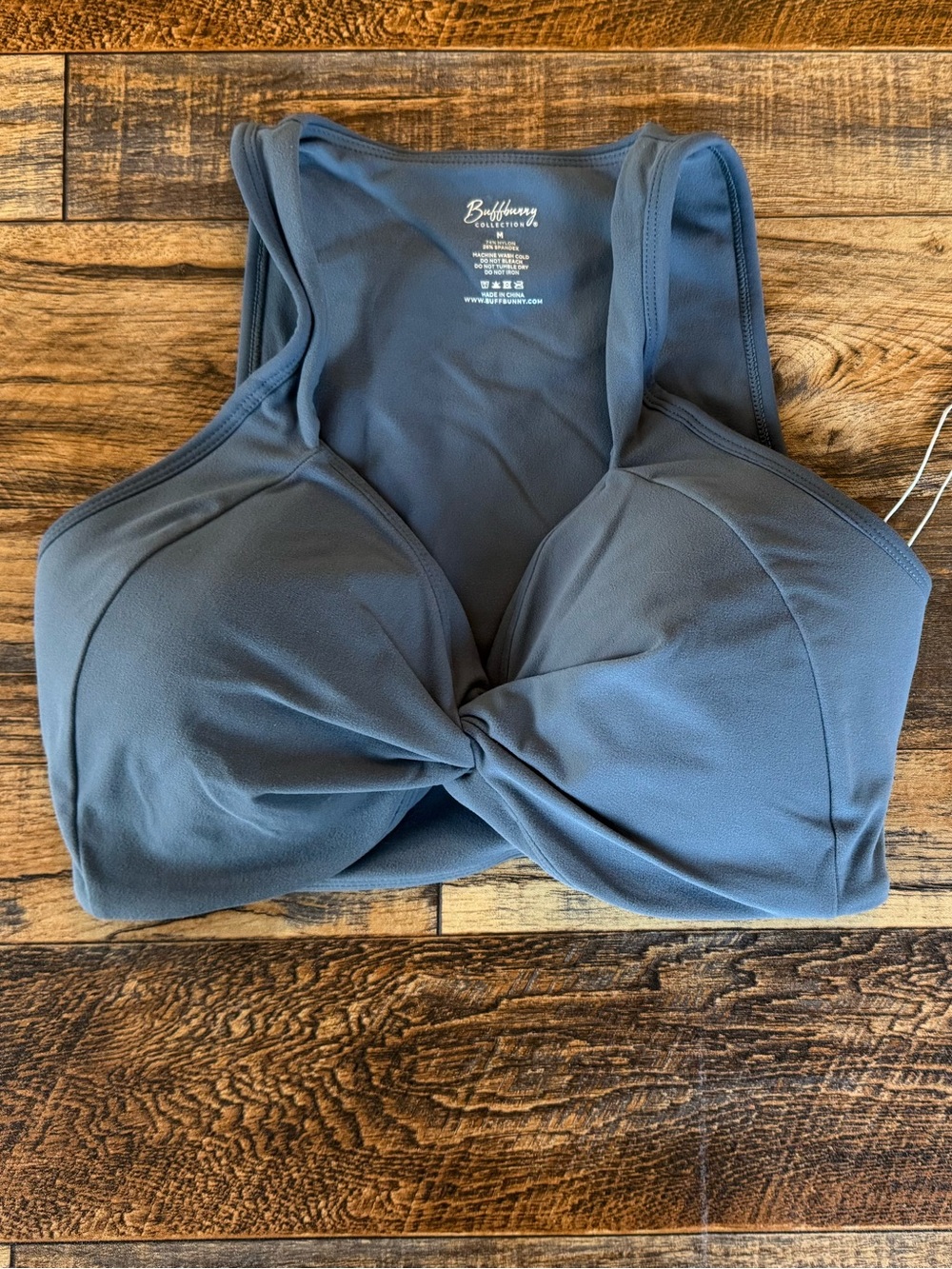 Buffbunny Collection Women’s Medium Twist Front Sports Bra Gray Blue NWT